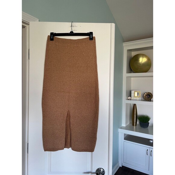 Free People Womens Pencil Skirt Size Large Carmel Heather Split Front Ribbed NEW - Picture 4 of 7